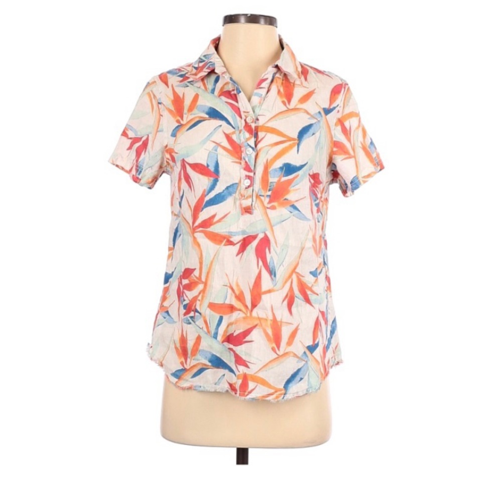Tommy Bahama Women's Size Small Short Sleeve Birds of Paradise Linen Blouse